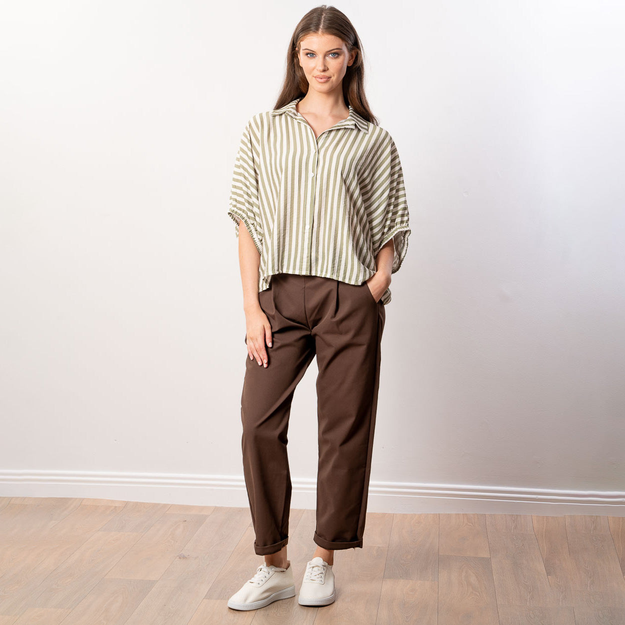 Athena Stripe Top (Khaki)