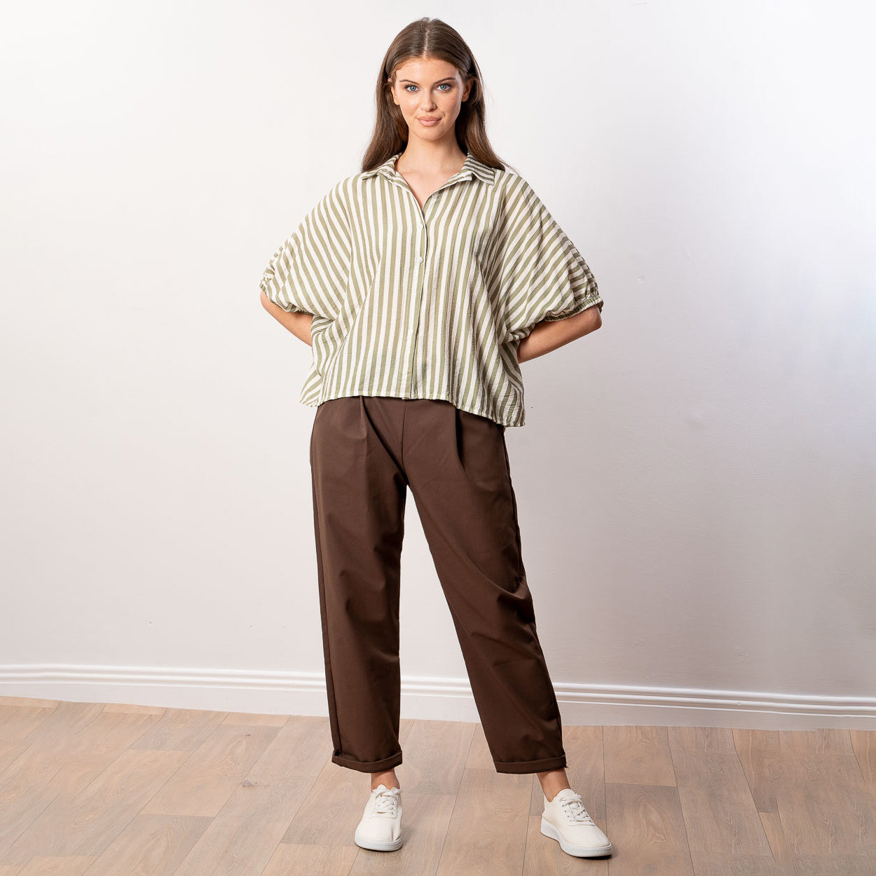 Athena Stripe Top (Khaki)