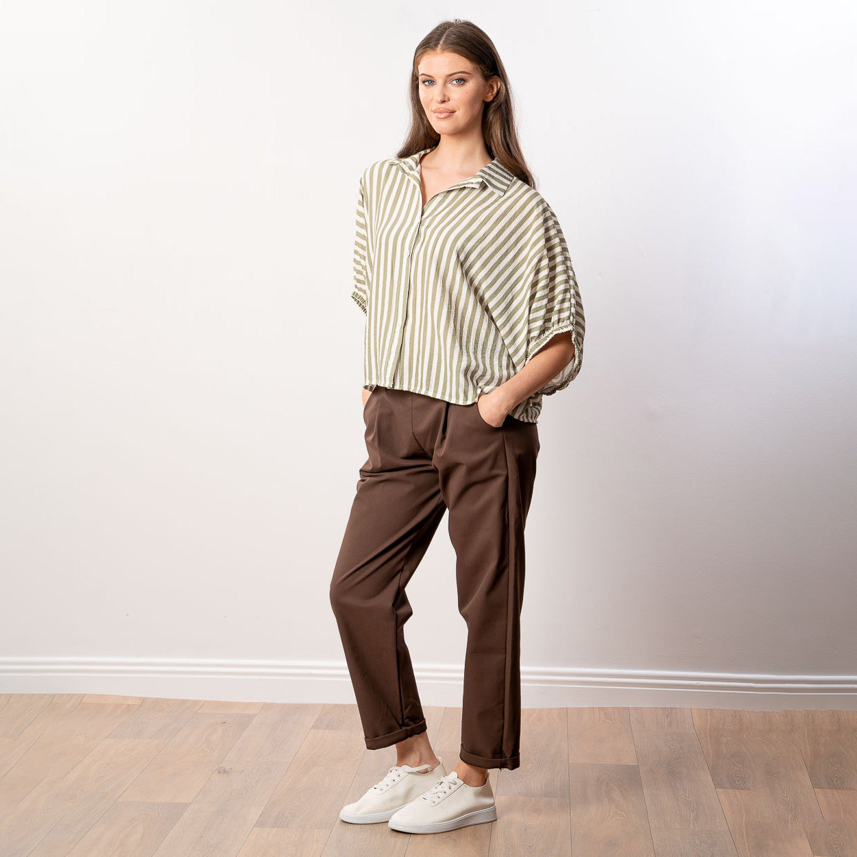 Athena Stripe Top (Khaki)