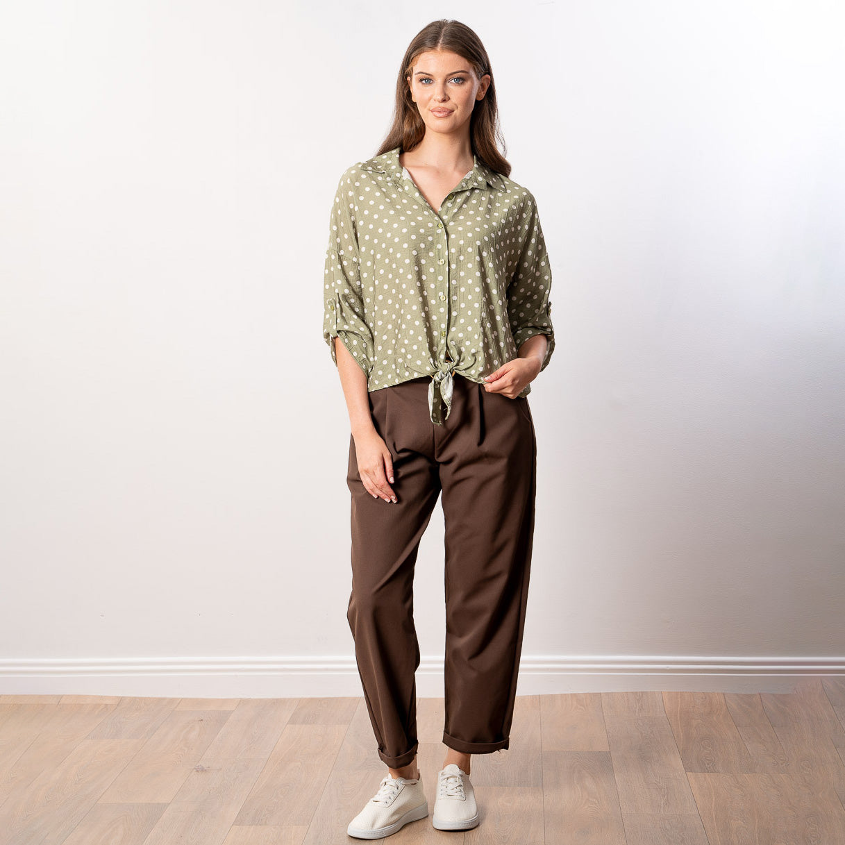 Julia Top (Khaki Polka Dot)