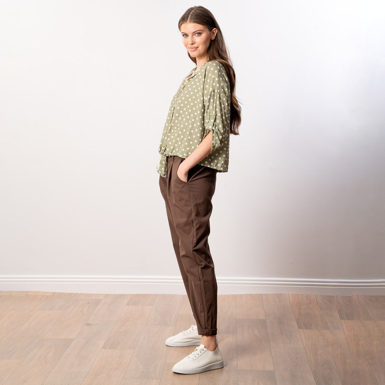 Julia Top (Khaki Polka Dot)