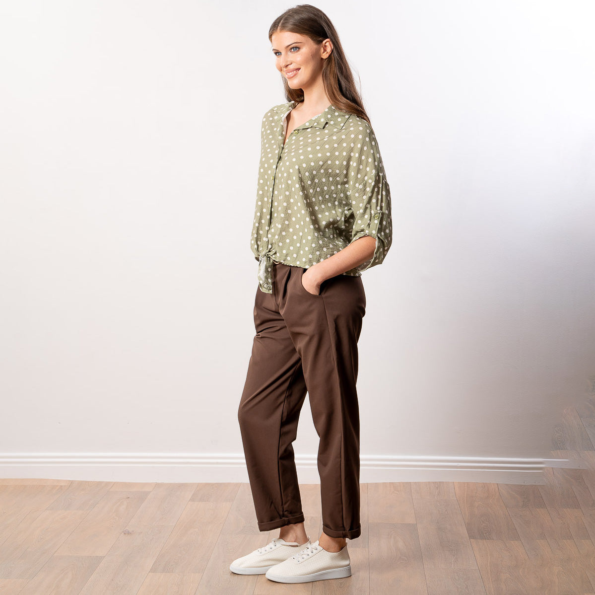 Julia Top (Khaki Polka Dot)