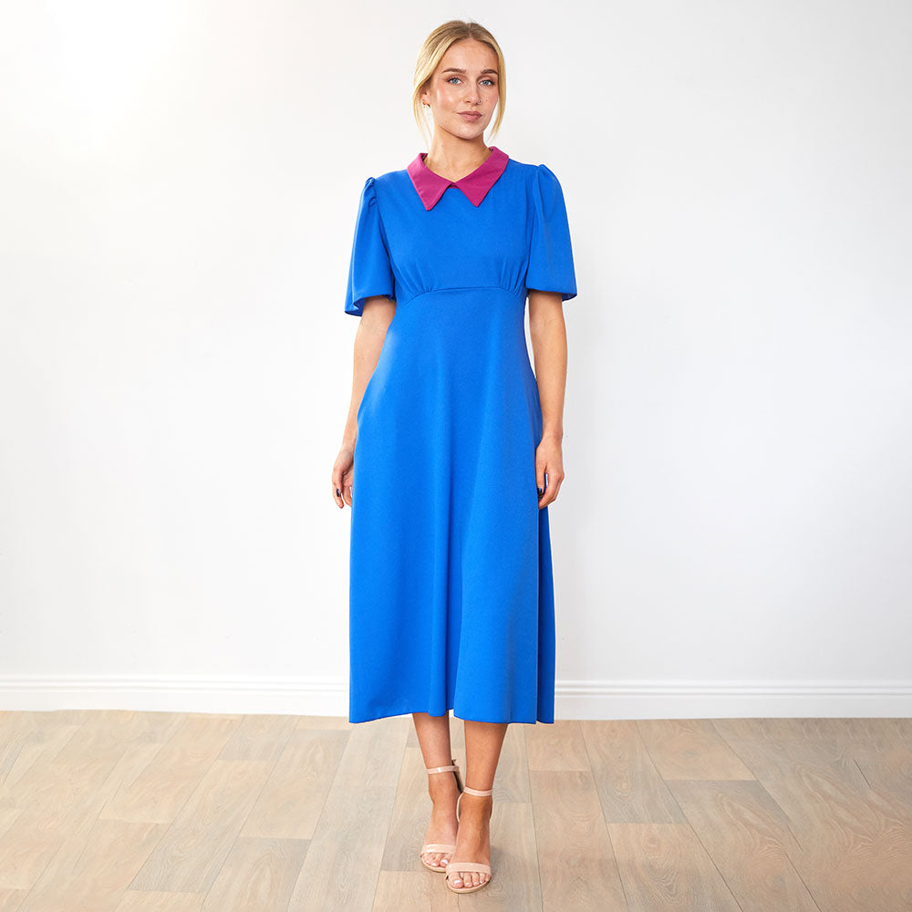 Dawson Dress (Cobalt/Ruby Collar)