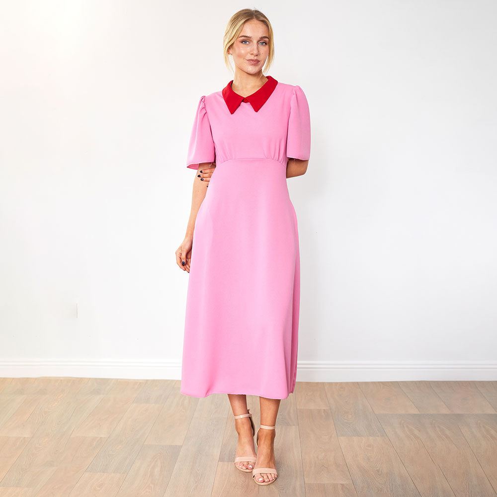 Dawson Dress (Pink/Red Collar)
