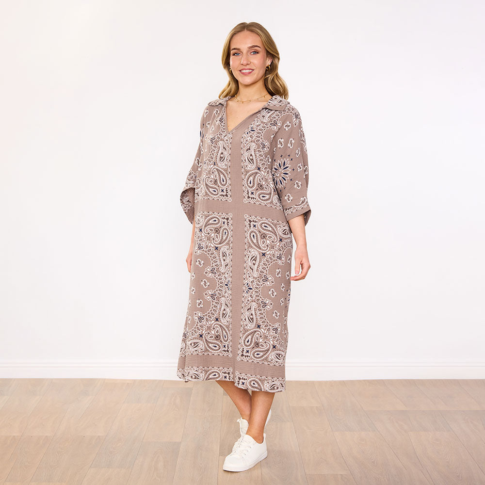 Diana Dress in taupe bandana print – women's dress – view 8
