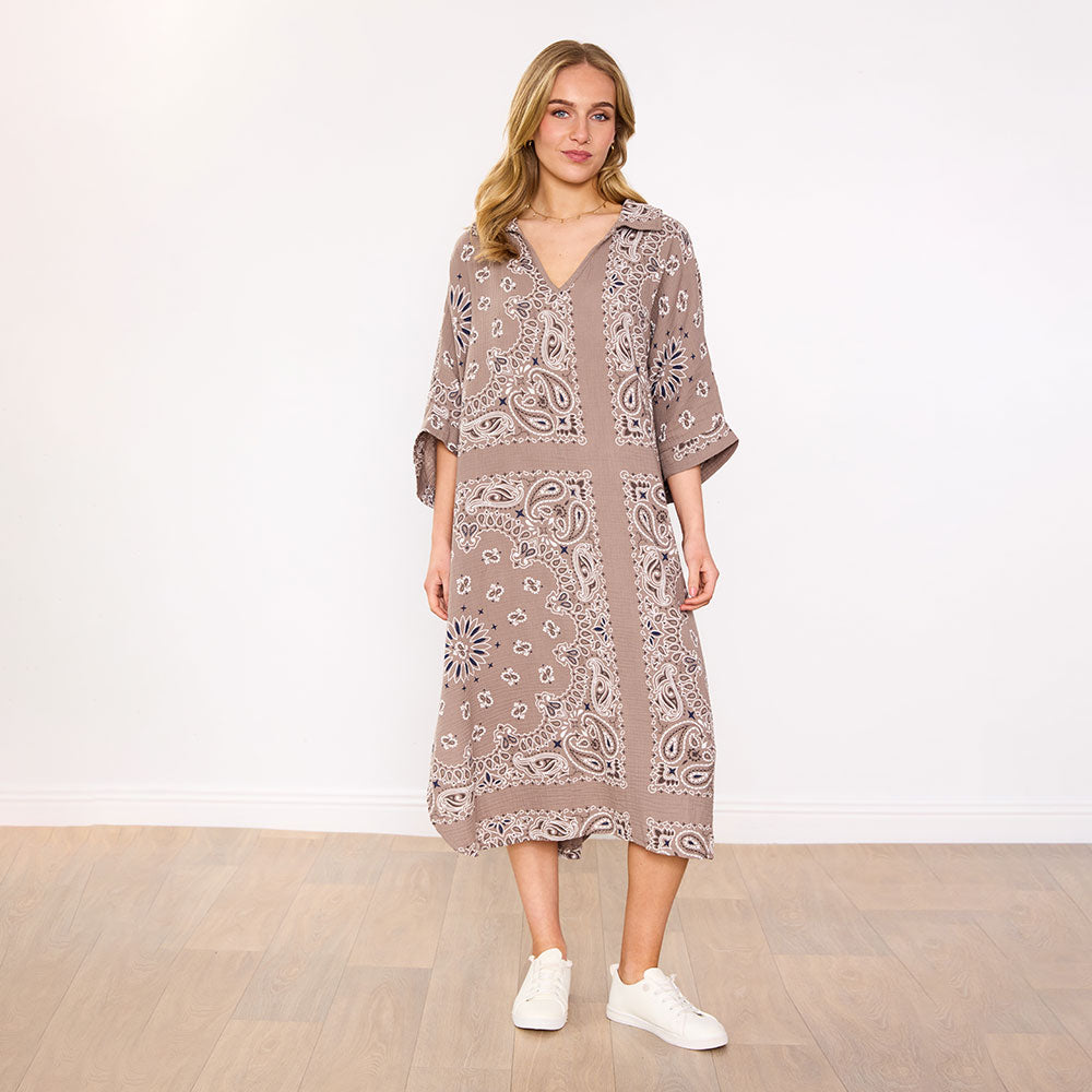 Diana Dress in taupe bandana print – women's dress – view 7