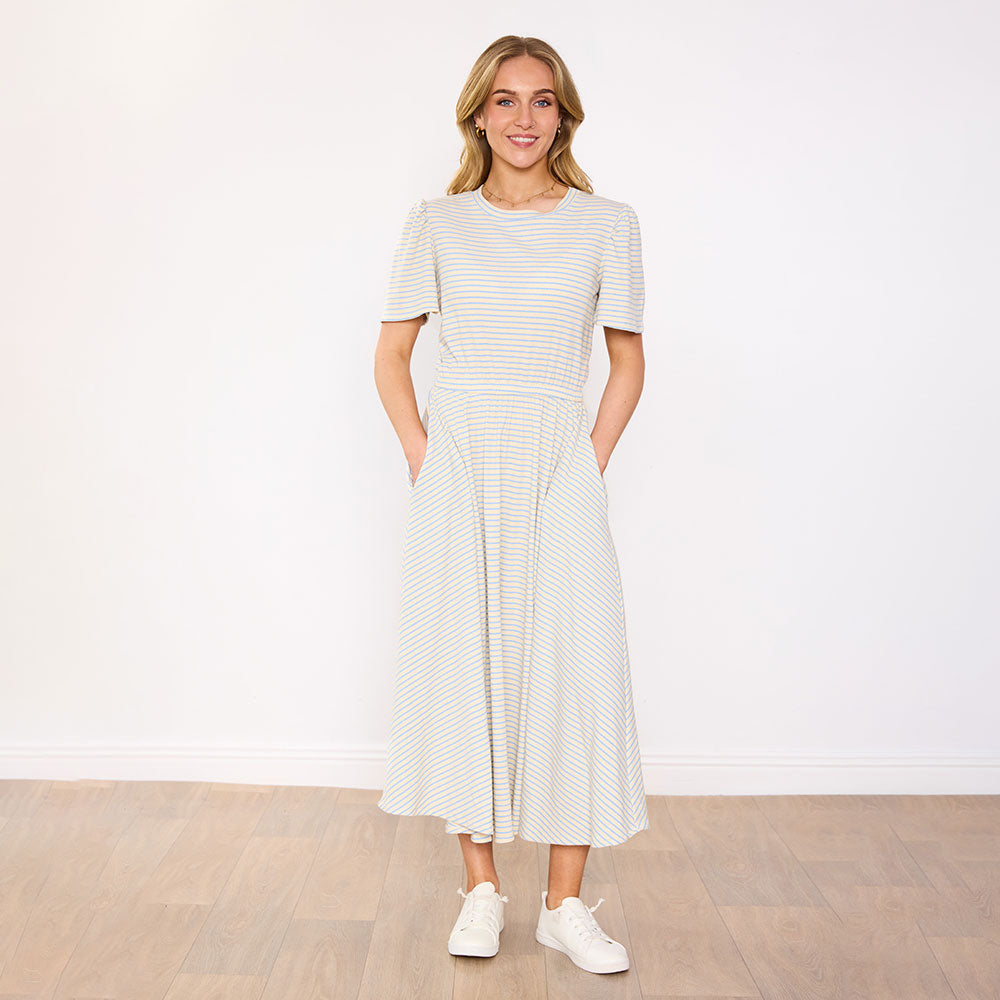 Eilish Dress (Cream/Blue)
