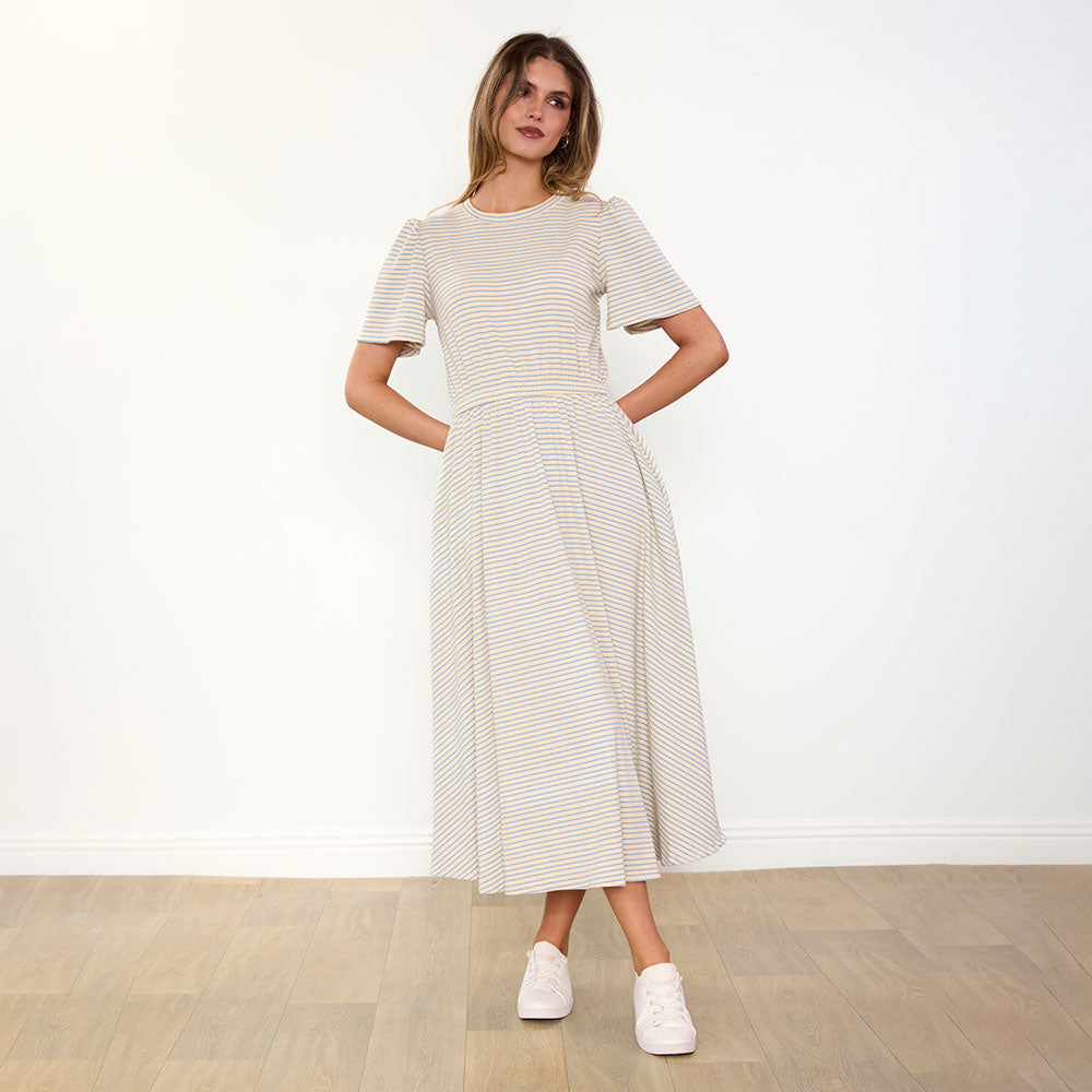 Eilish Dress (Cream/Blue)