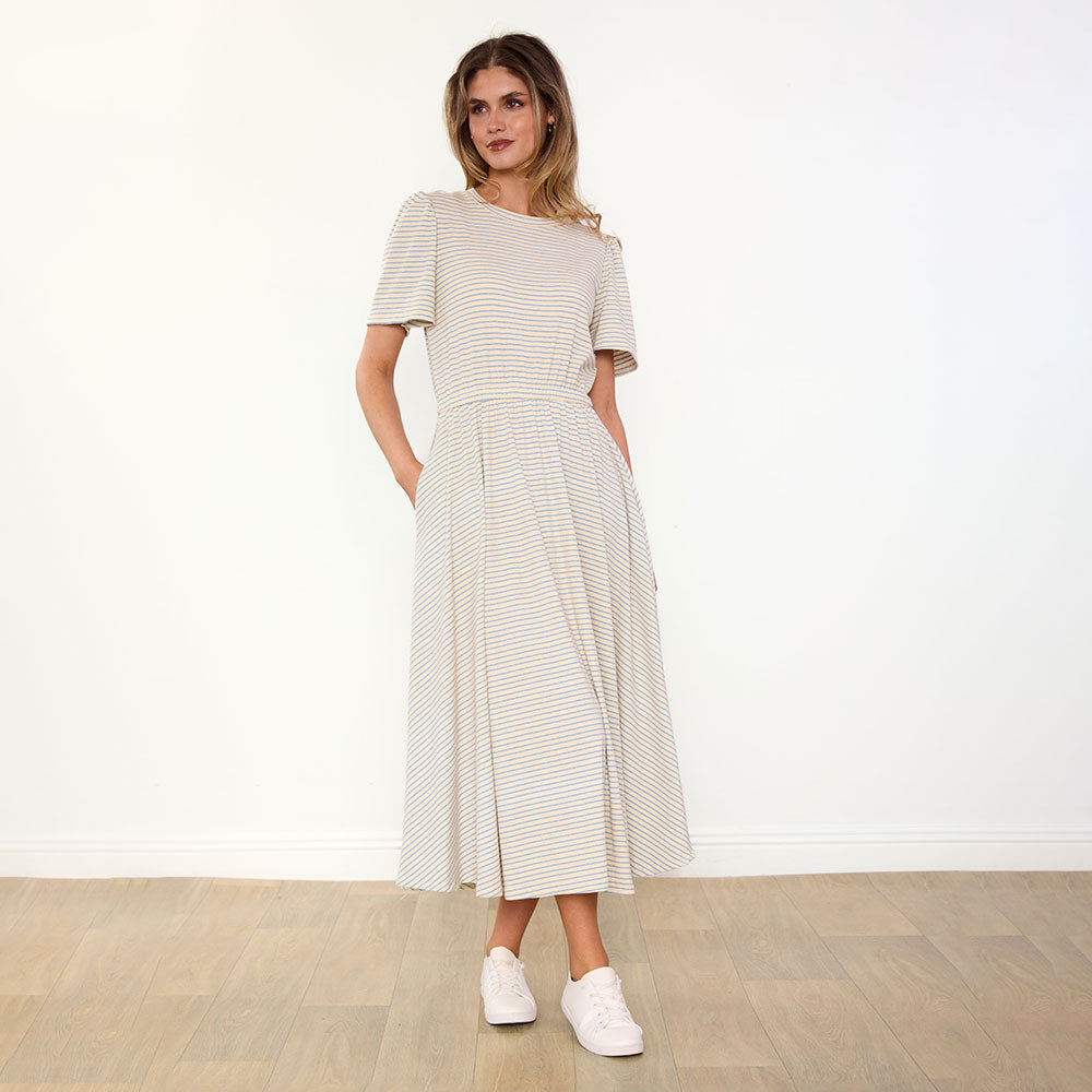 Eilish Dress (Cream/Blue)