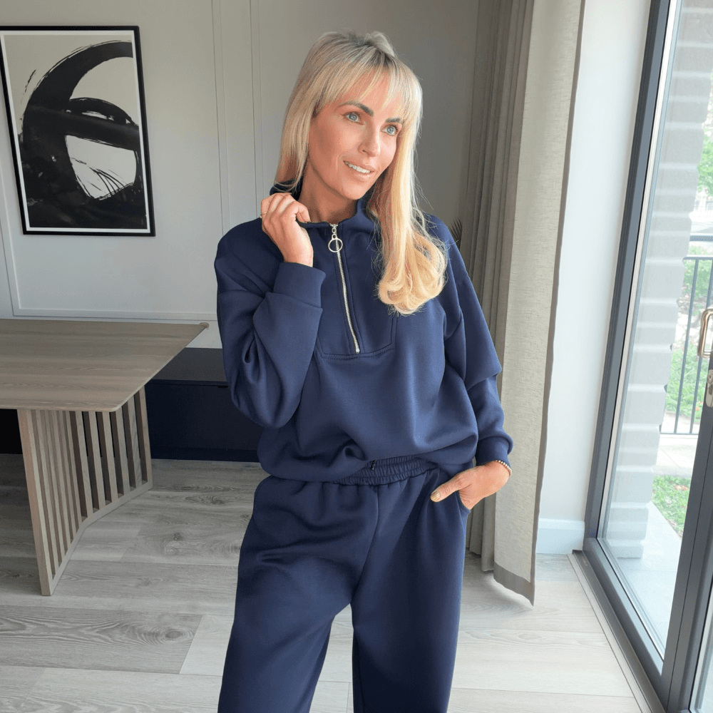 Ella Co-ord in navy – two piece co-ord set, high funnel neck, image 7