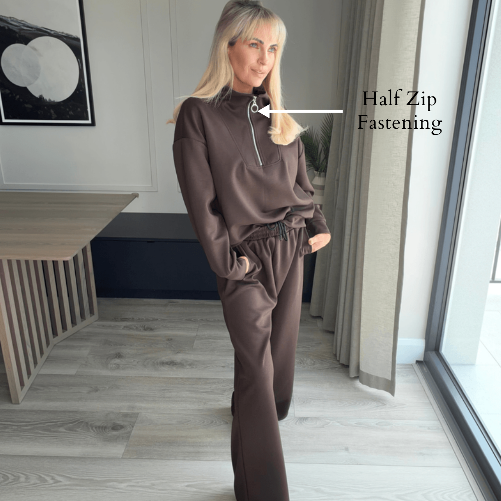 Ella Co-ord (Brown) - Half Zip Fastening