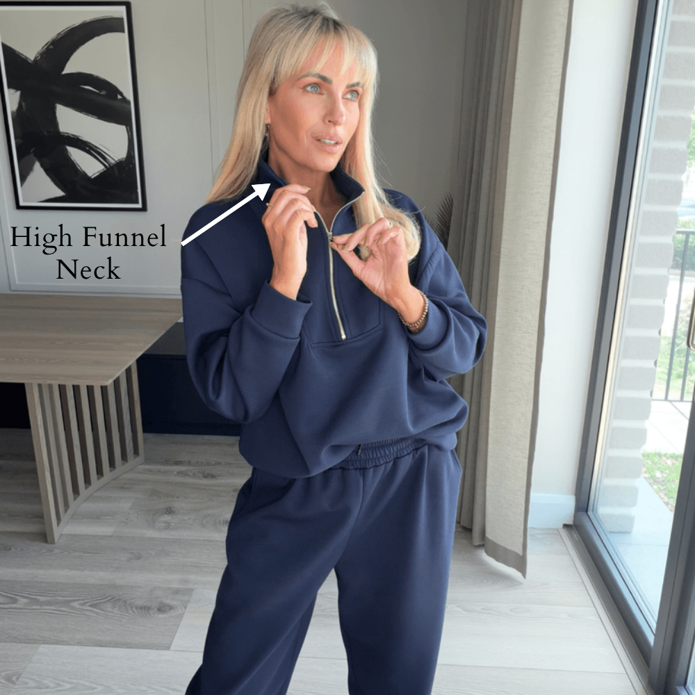 Ella Co-ord (Navy) - High Funnel Neck