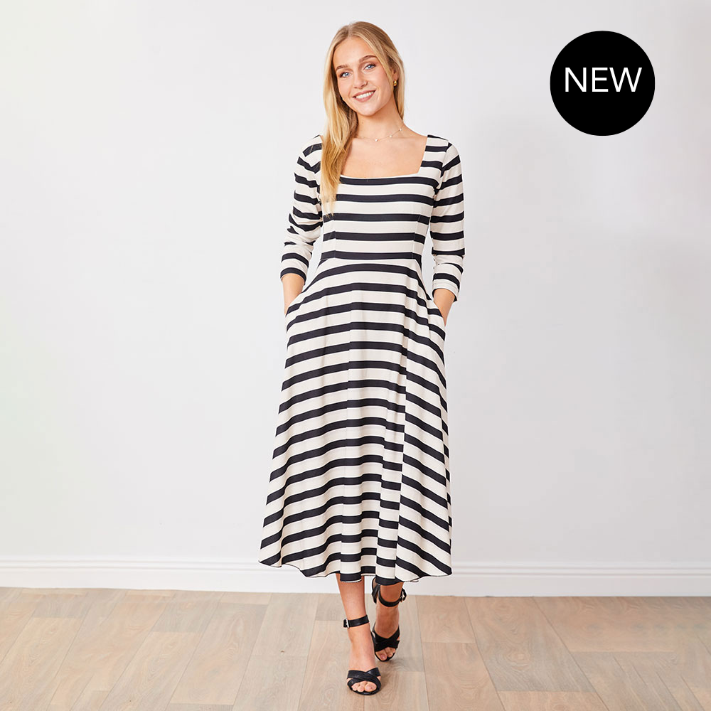 Elsie Dress (Black/White Stripe)