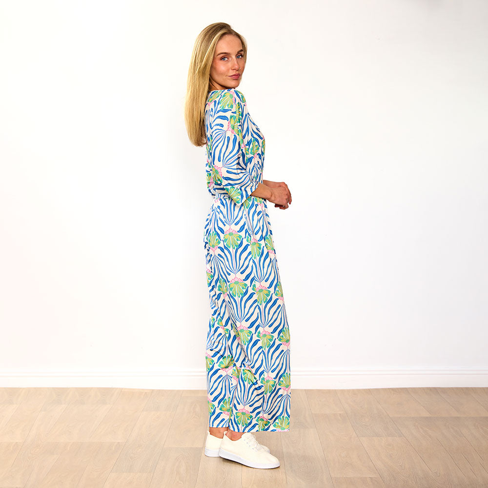 Ester Jumpsuit (Blue Palm Print)