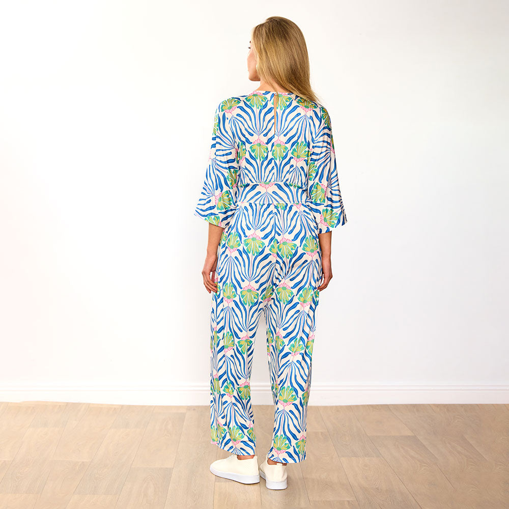 Ester Jumpsuit (Blue Palm Print)