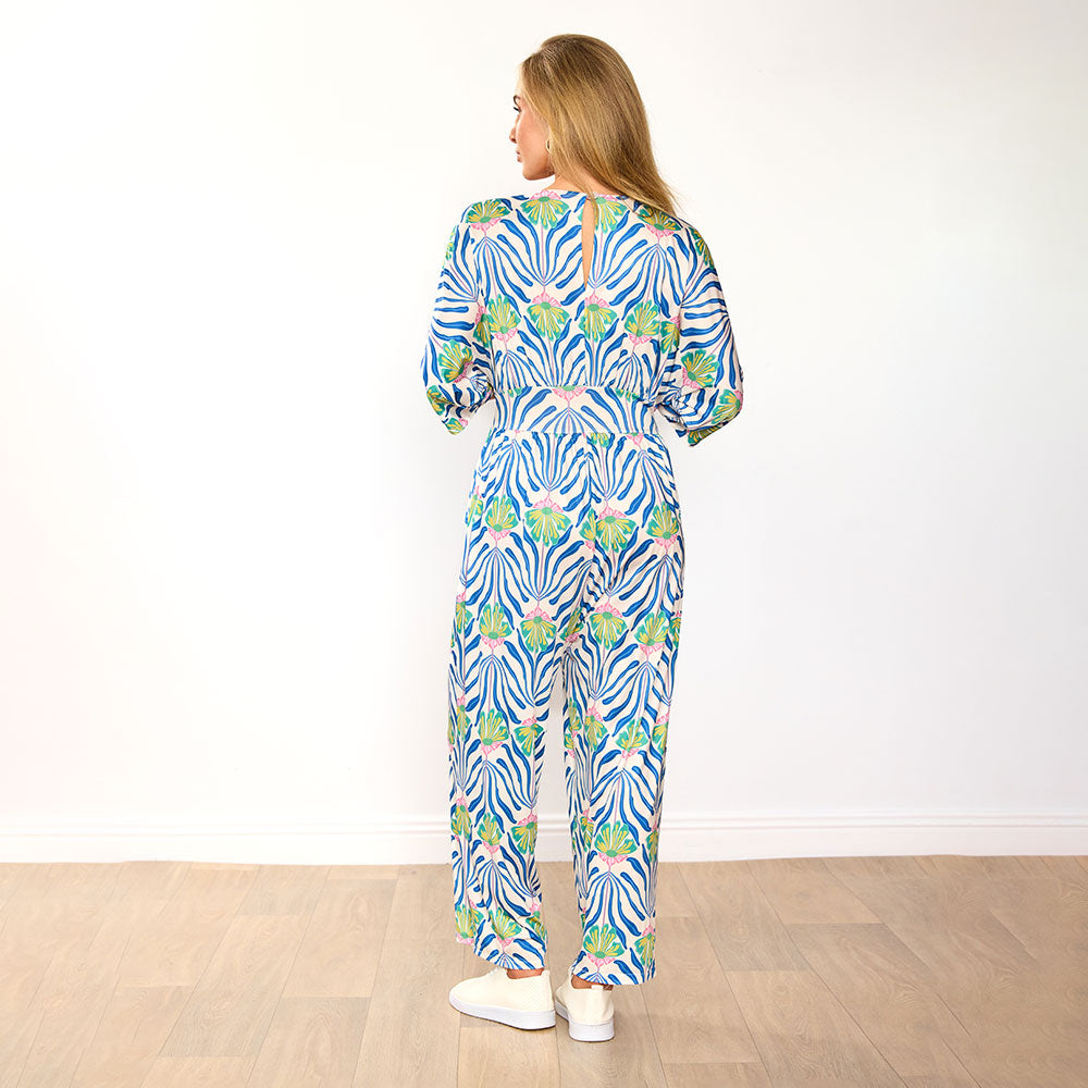 Ester Jumpsuit (Blue Palm Print)