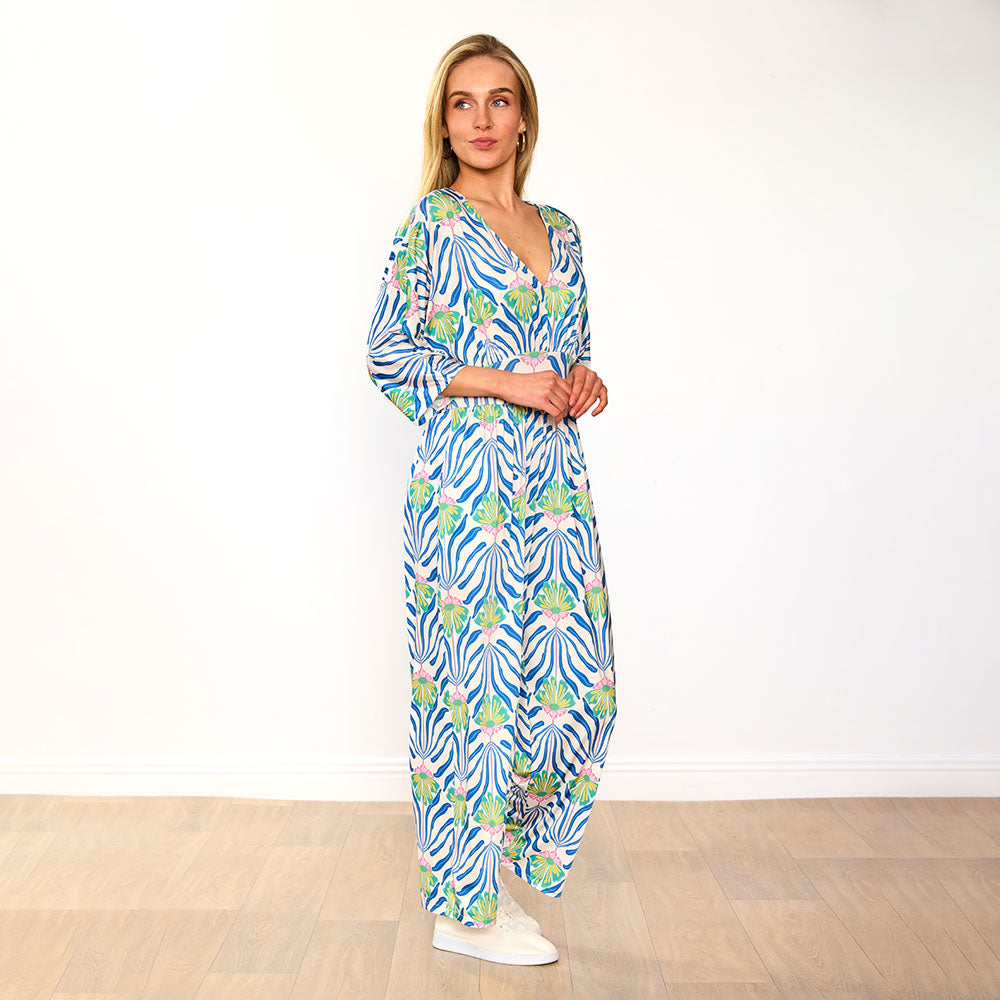 Ester Jumpsuit (Blue Palm Print)