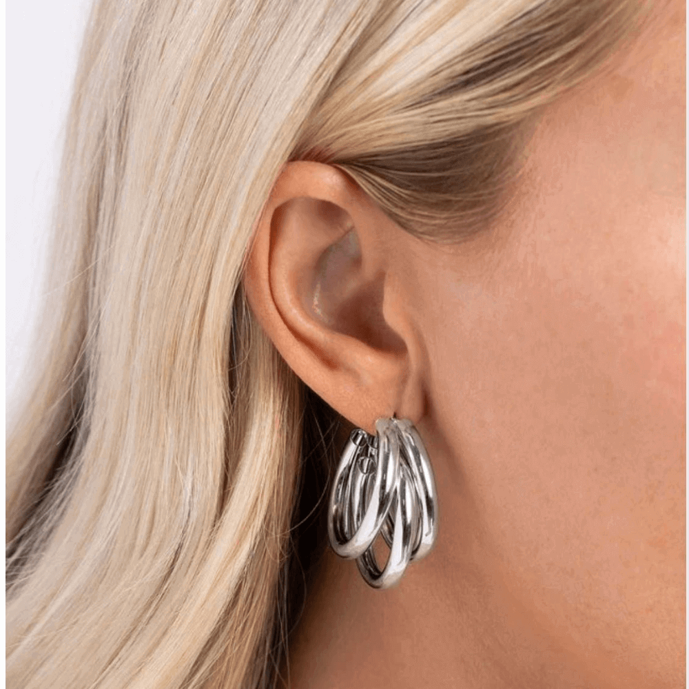 Geometric Hoop Earring (Silver)