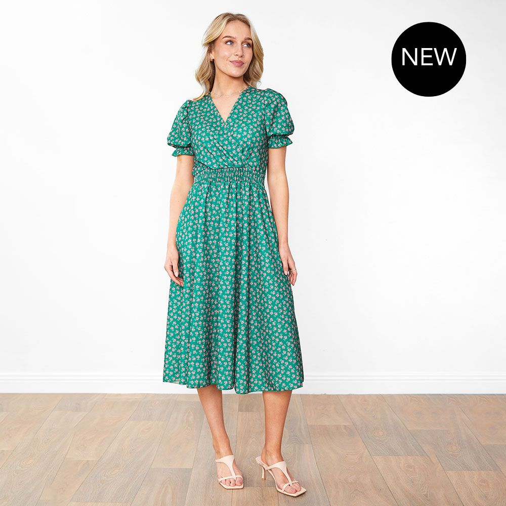 Belle Dress (Green/Pink Blossom)