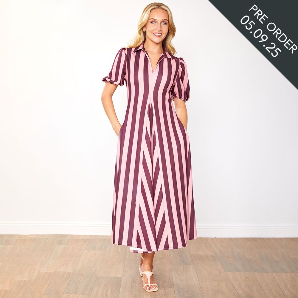 Hazel Dress (Berry Stripe)