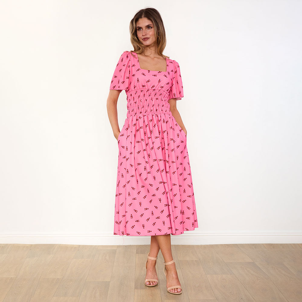 Iris Dress in pink lobster print – women's dress – view 7