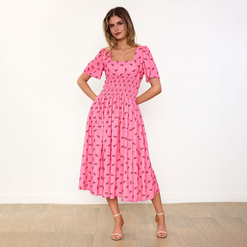 Iris Dress in pink lobster print – women's dress – view 10