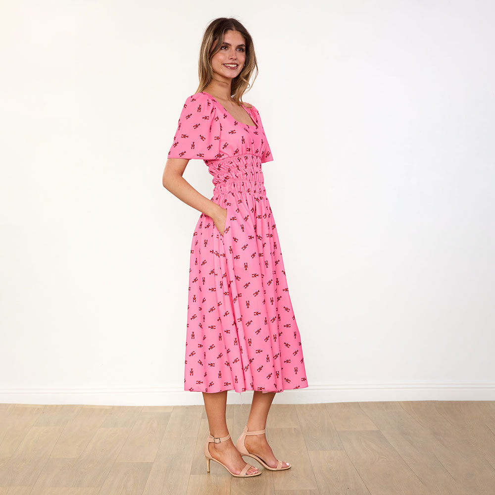 Iris Dress in pink lobster print – women's dress – view 11