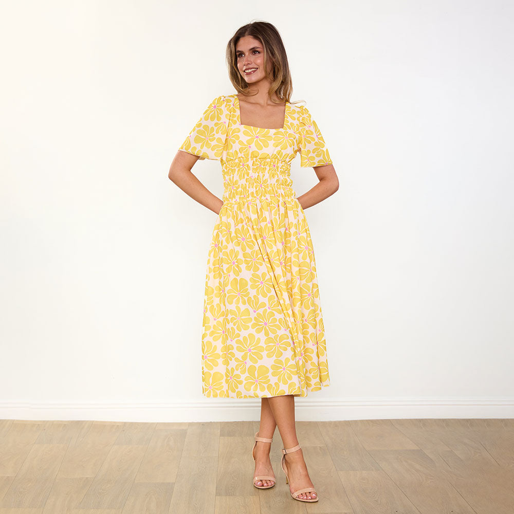 Iris Dress in yellow daisy print – women's dress – view 5