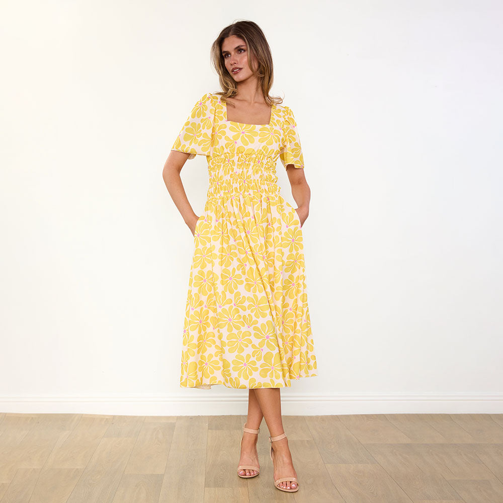 Iris Dress in yellow daisy print – women's dress – view 7