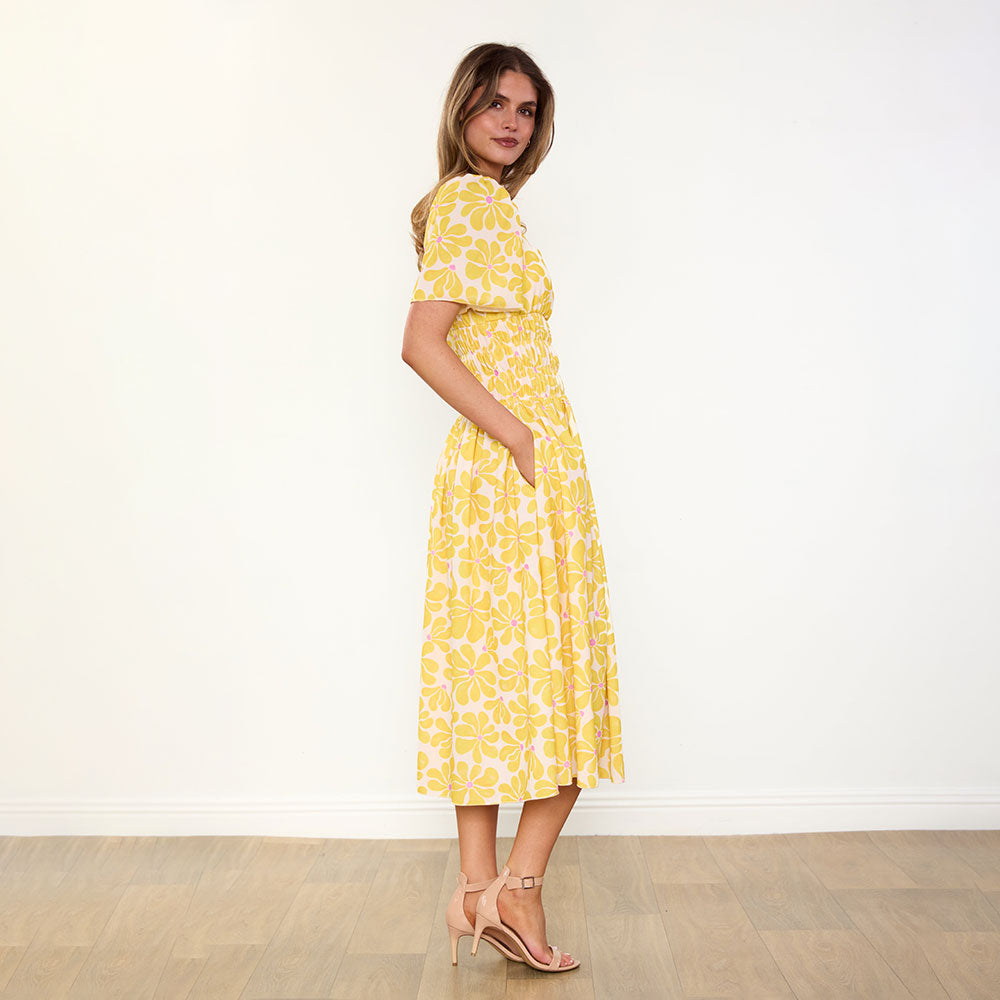 Iris Dress in yellow daisy print – women's dress – view 11