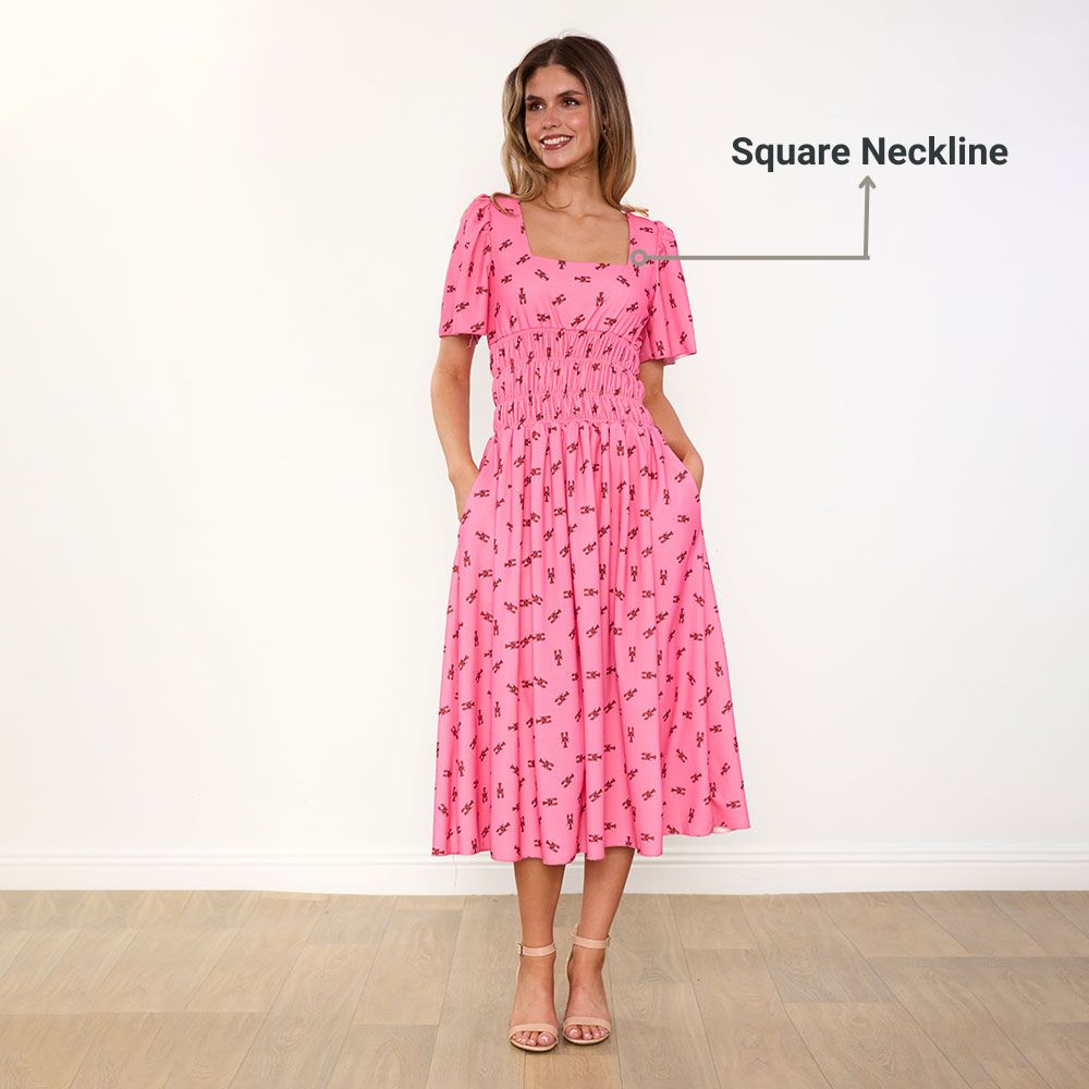 lobster dress pink FARM Rio Mixed Lobsters Pink Midi Dress