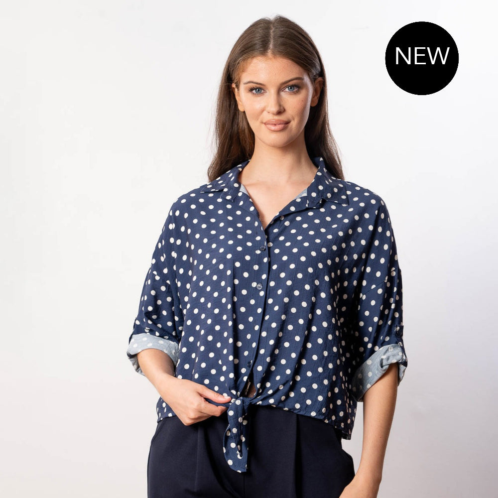 Julia Top (Navy Polka Dot)