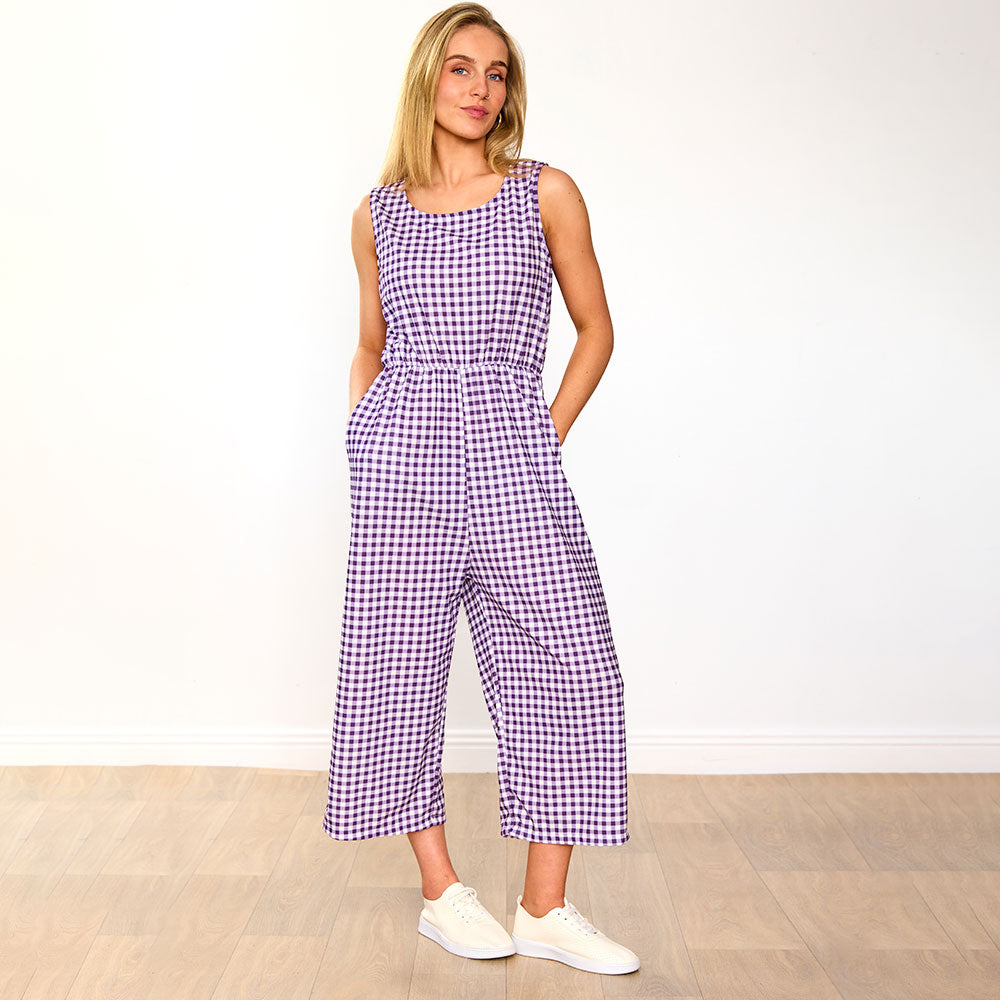 Lottie Jumpsuit (Purple Checkered)
