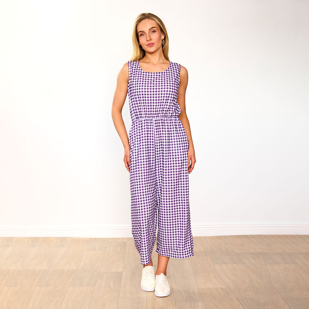 Lottie Jumpsuit (Purple Checkered)