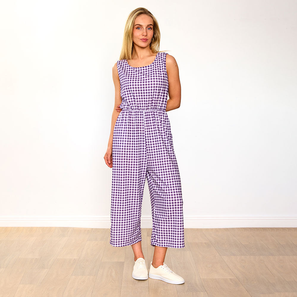Lottie Jumpsuit (Purple Checkered)