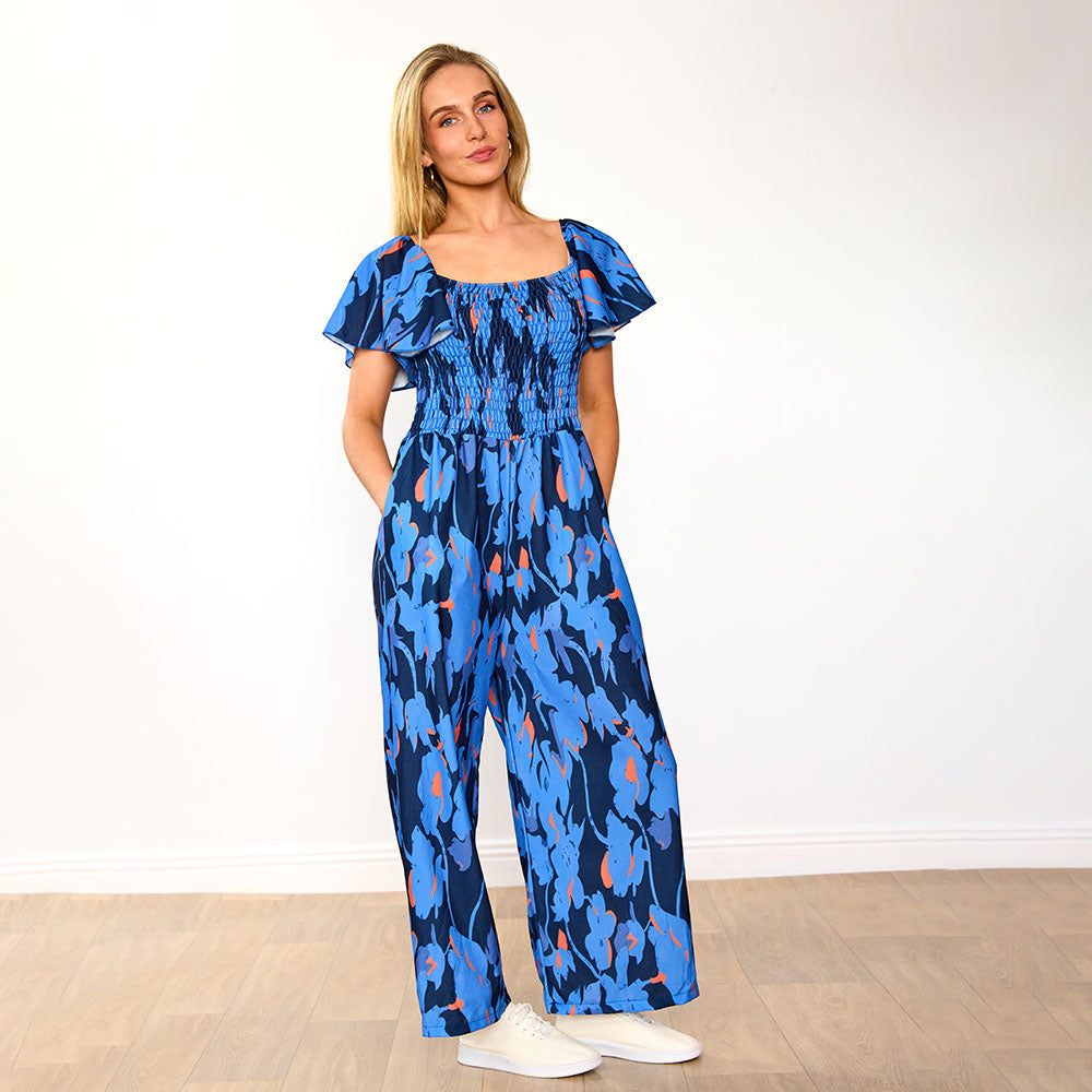 Mara Jumpsuit (Navy/Orange Abstract)