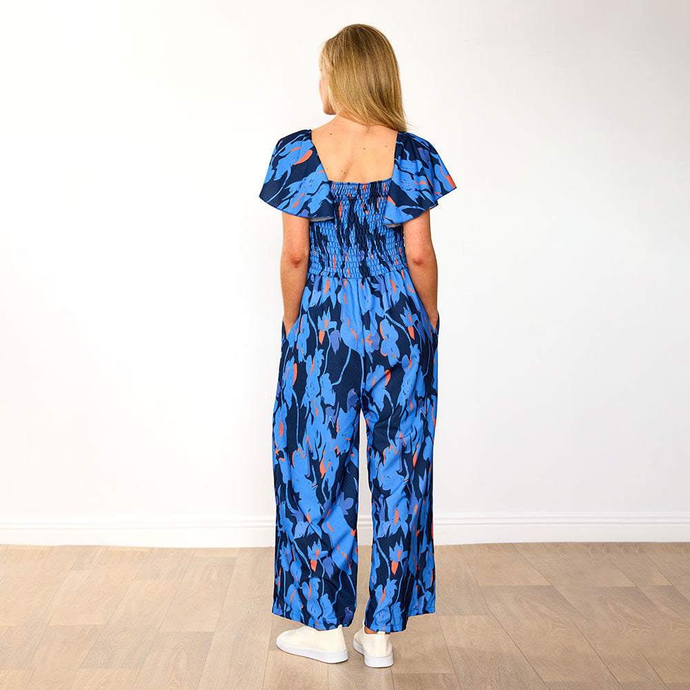 Mara Jumpsuit (Navy/Orange Abstract)