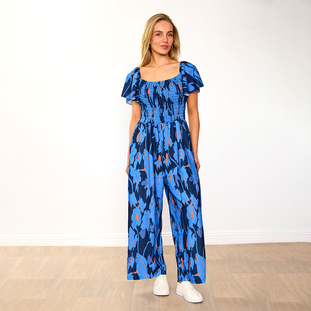 Mara Jumpsuit (Navy/Orange Abstract)