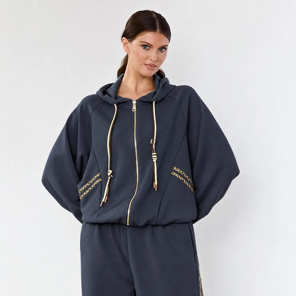 Kaelin Leopard Stripe Co-ord in Navy - jacket close-up