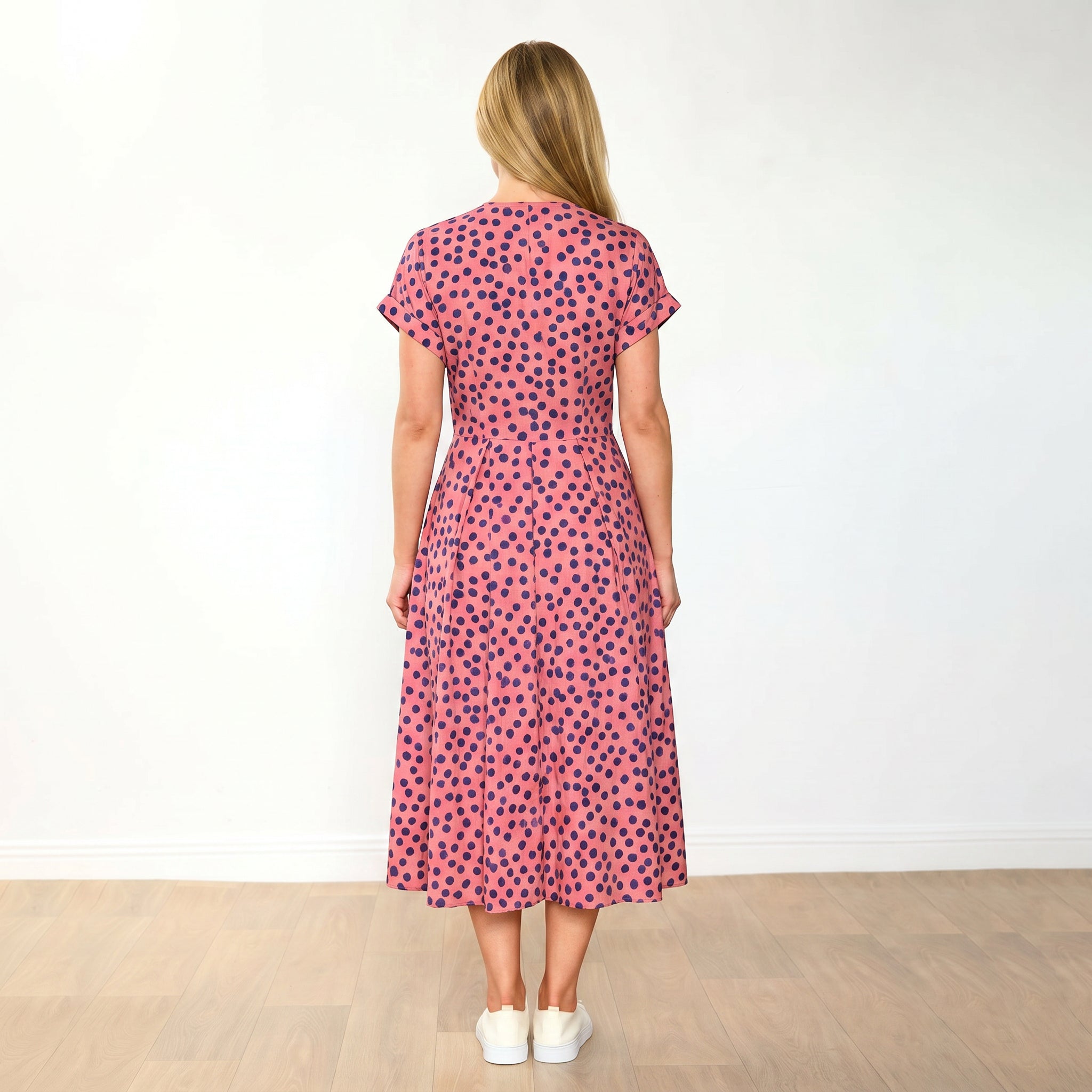 Kennedy Dress Pink Polka Dot - Back View