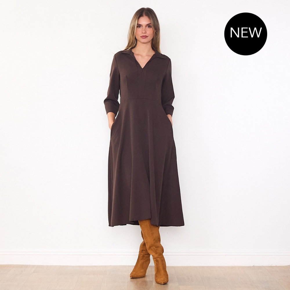 Linda Collar Dress (Brown)