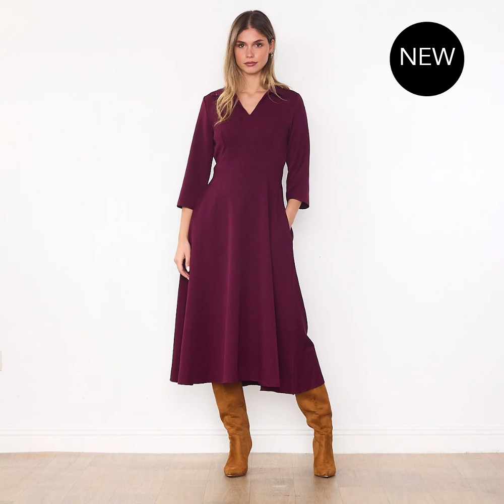 Linda Collar Dress (Burgundy)