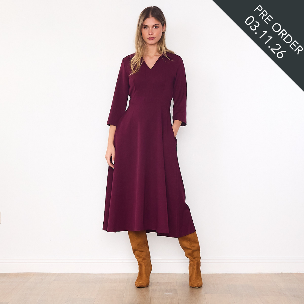 Linda Collar Dress (Burgundy)