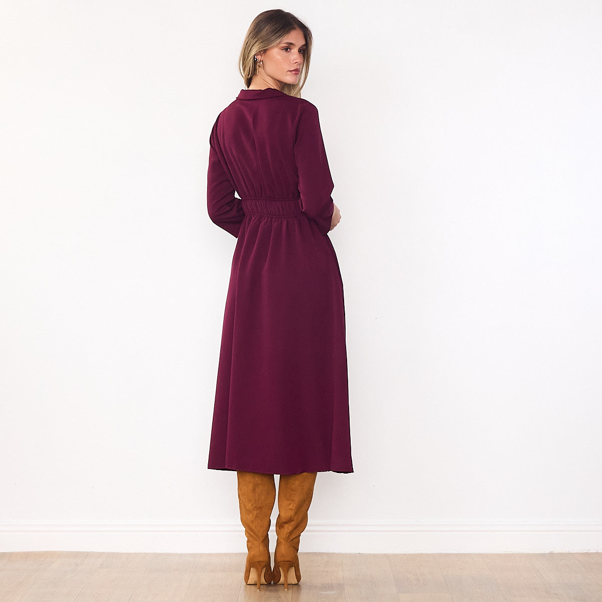 Linda Collar Dress (Burgundy)