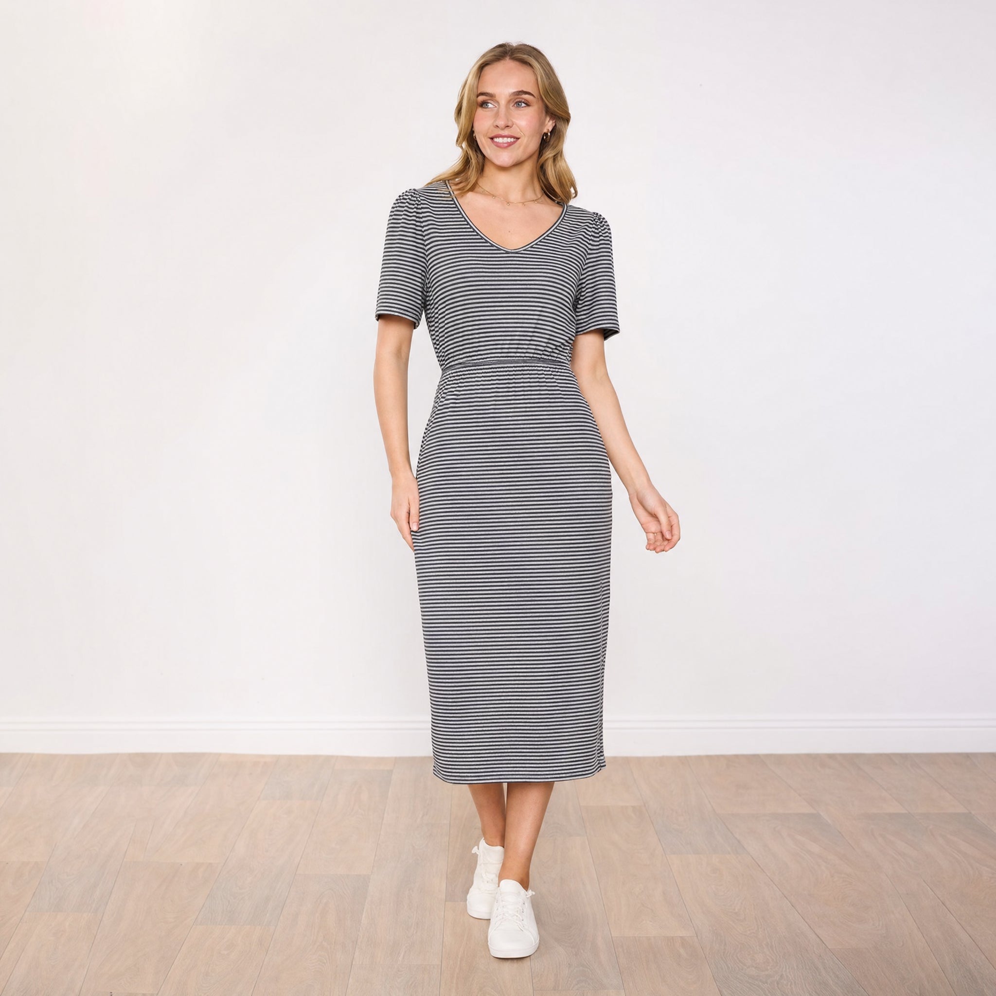 Lois Dress in navy stripe – women's dress – view 3