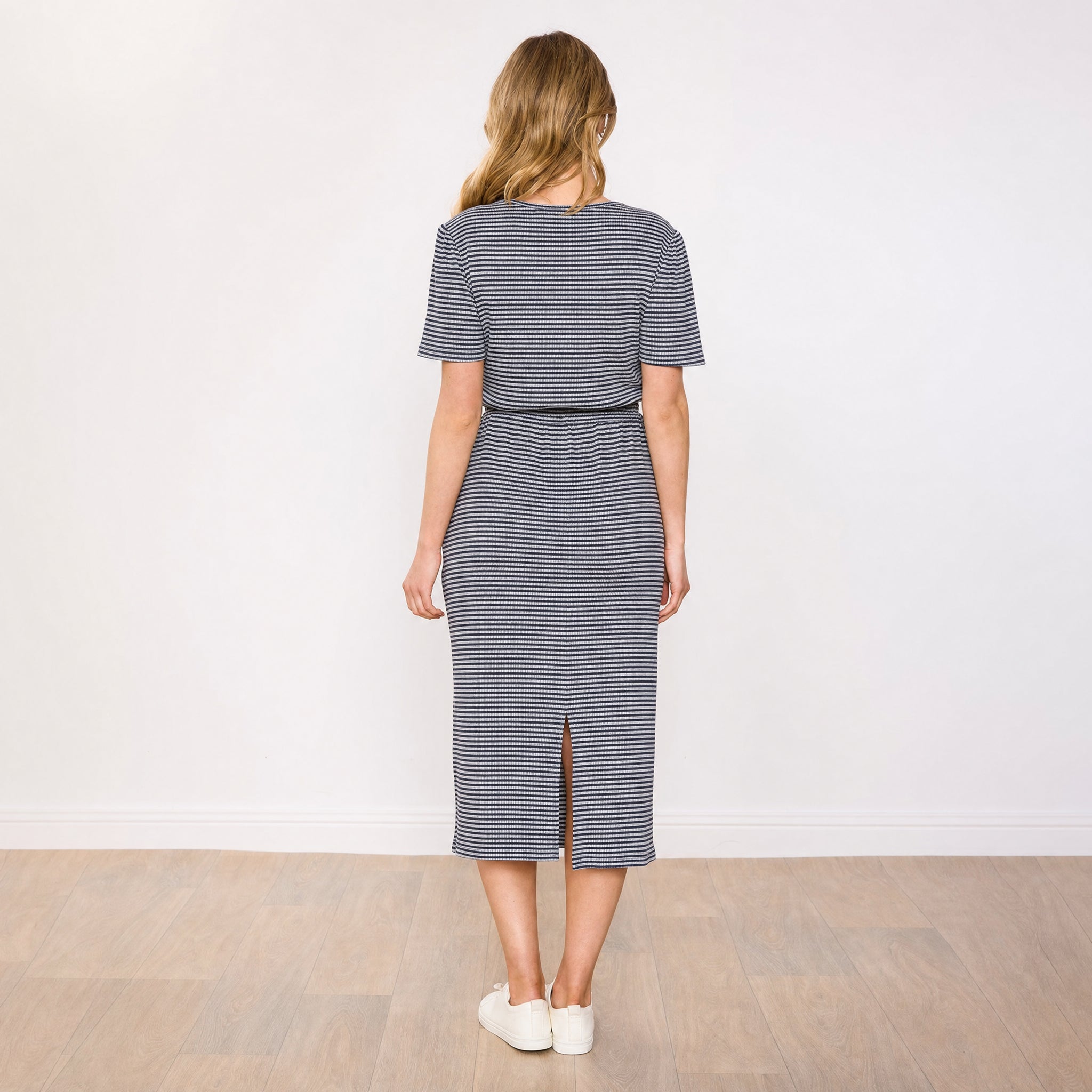 Lois Dress in navy stripe – women's dress – view 6