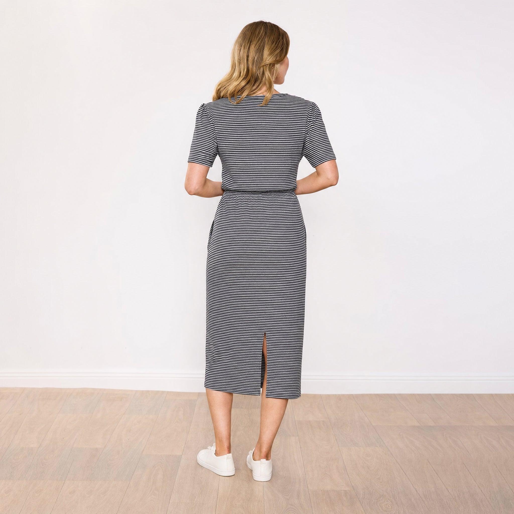 Lois Dress in navy stripe – women's dress – view 7