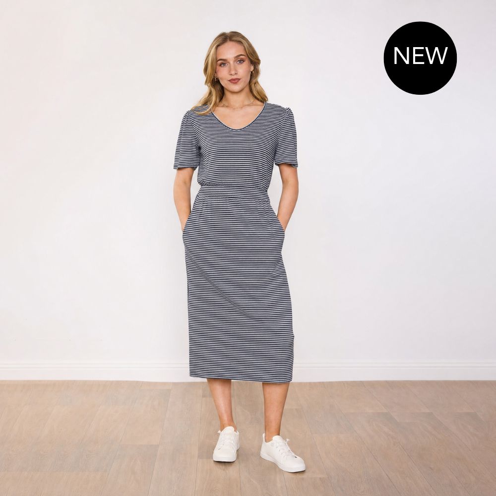 Lois Dress (Navy Stripe)