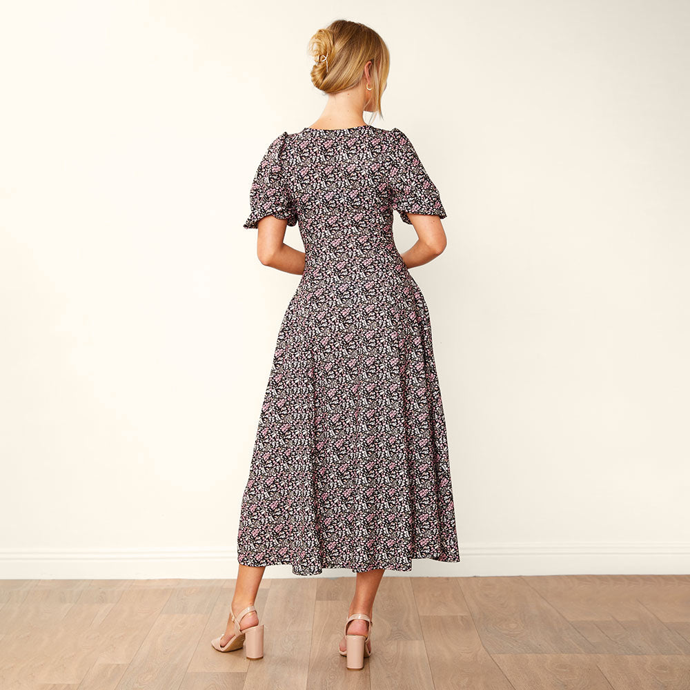 Lucy Dress (Black/Pink Floral)