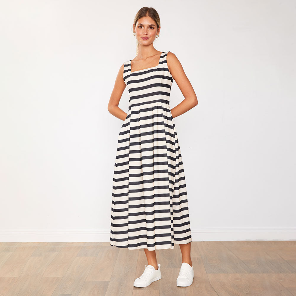 Maddie Dress (Black/Cream Stripe)